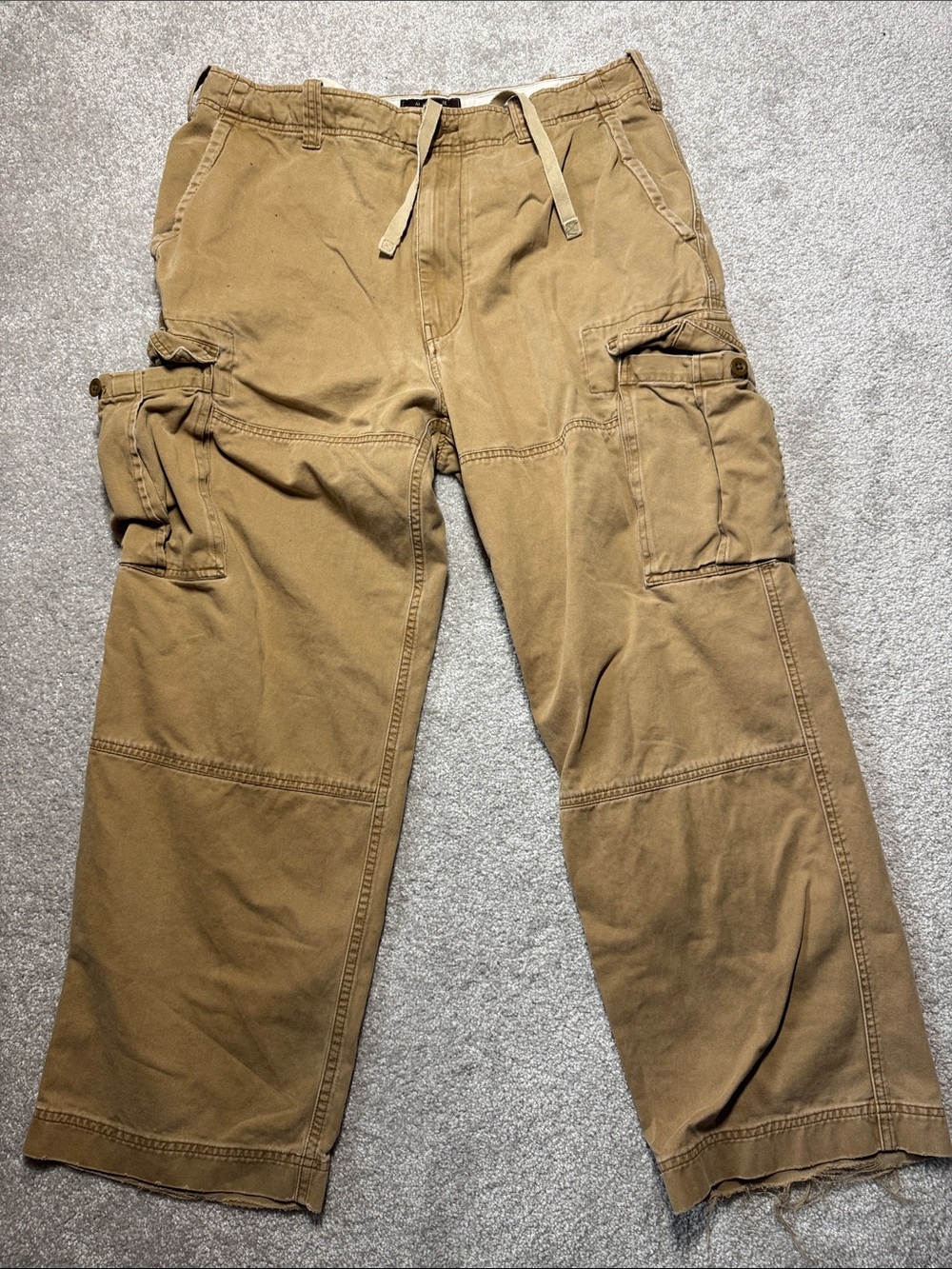 Vintage Abercrombie & Fitch Khaki Cargo Pants Drawstring Men Size 36 X 28 1/2